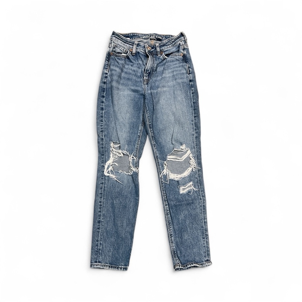 American Eagle Outfitters Distressed Blue Straight Leg Jeans SIZE 0